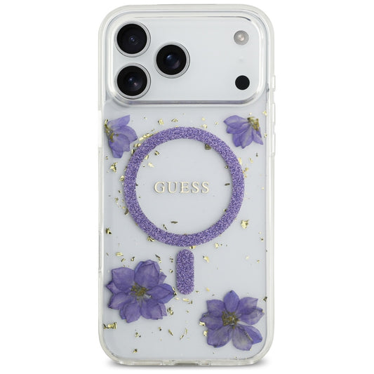 Futrola MagSafe za Apple iPhone 17 Pro Max, Guess, Resin Flowers and Glitter, Ljubičasta