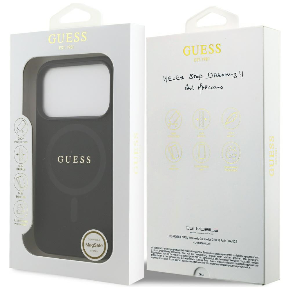 Futrola MagSafe za Apple iPhone 17 Pro Max, Guess, Saffiano Classic Logo, Crna