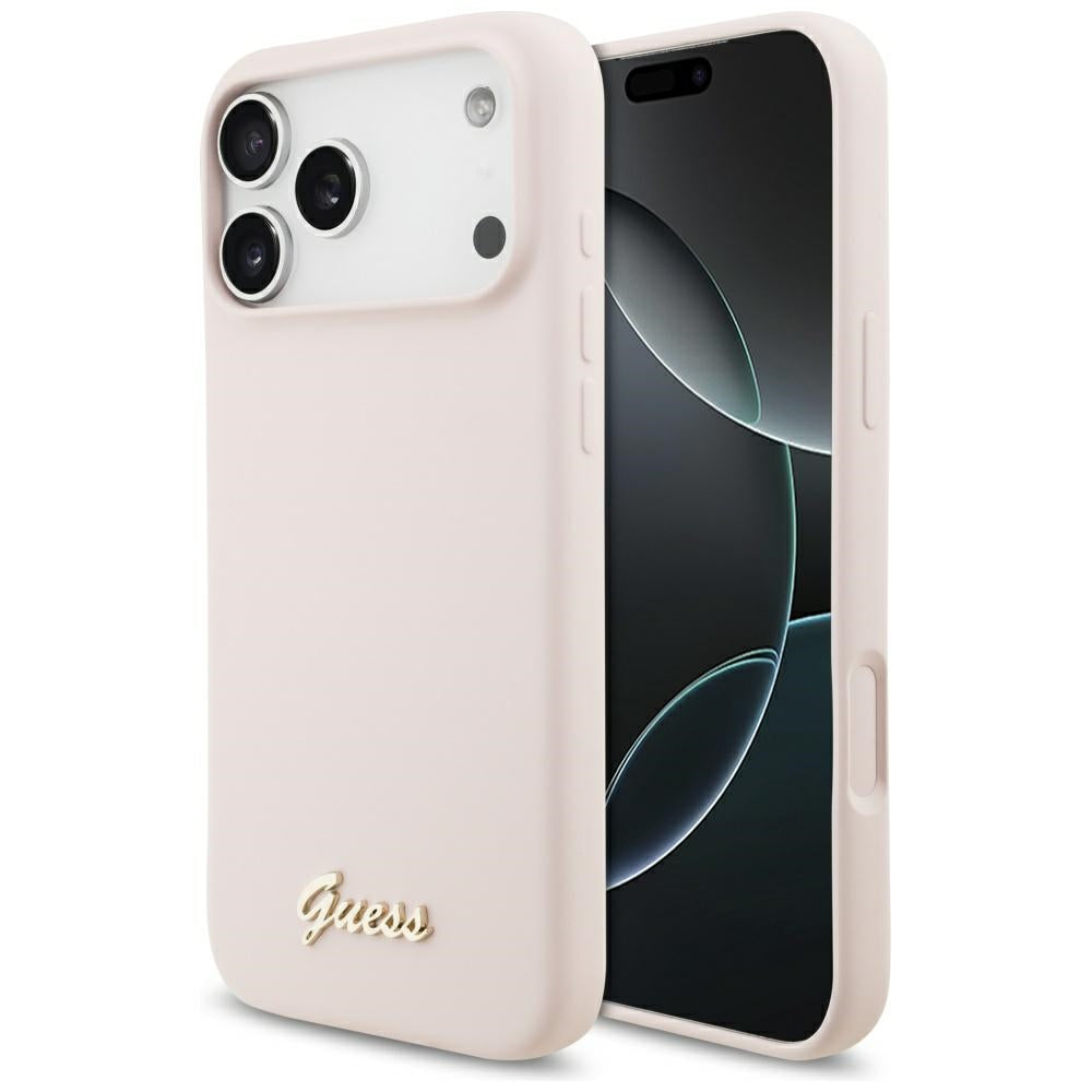 Futrola MagSafe za Apple iPhone 17 Pro Max, Guess, Script Metal Logo, Svetlo Roze
