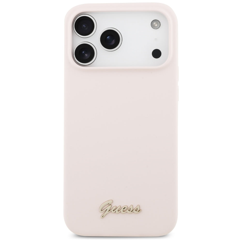 Futrola MagSafe za Apple iPhone 17 Pro Max, Guess, Script Metal Logo, Svetlo Roze