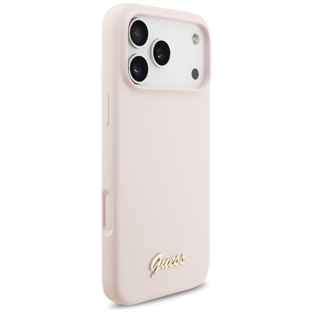 Futrola MagSafe za Apple iPhone 17 Pro Max, Guess, Script Metal Logo, Svetlo Roze