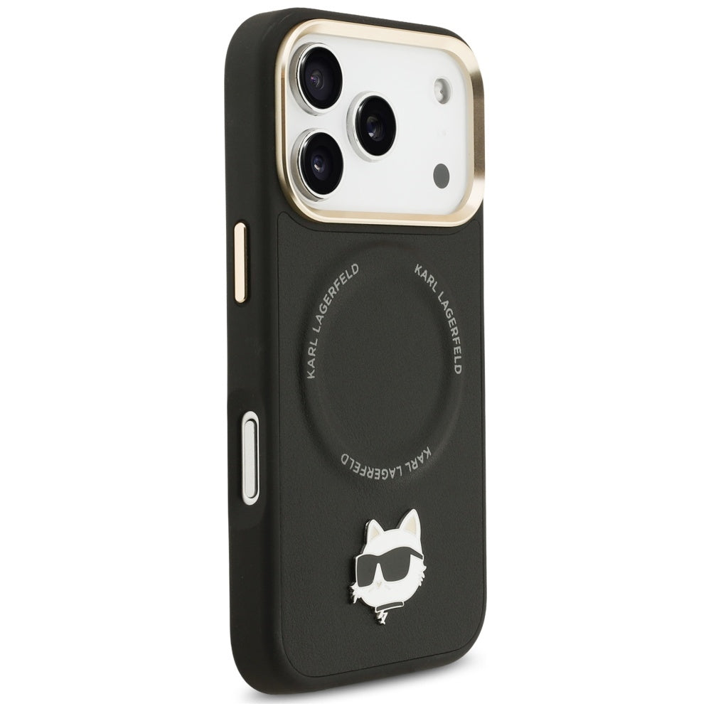 Futrola MagSafe za Apple iPhone 17 Pro Max, Karl Lagerfeld, Big Strap Choupette Metal Logo, Crna