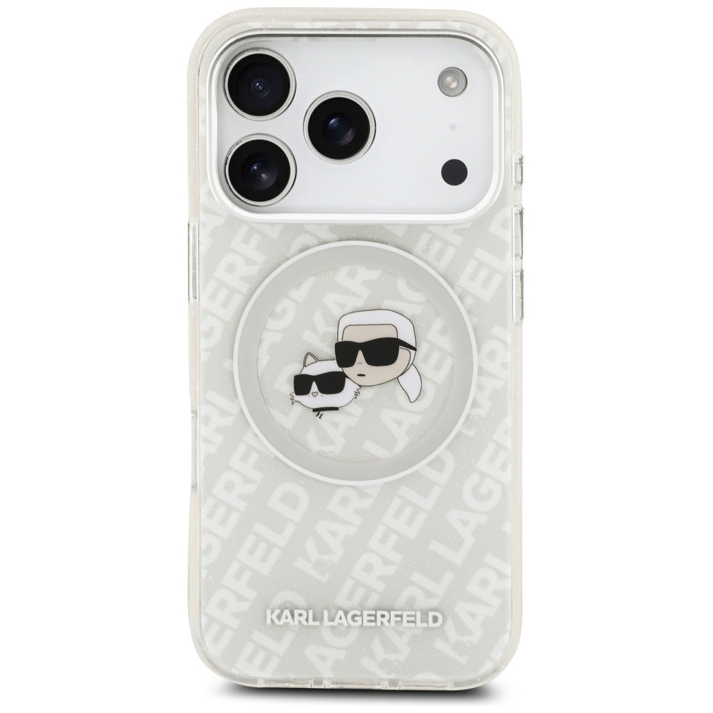 Futrola MagSafe za Apple iPhone 17 Pro Max, Karl Lagerfeld, Glitter Karl & Choupette Head, Bela