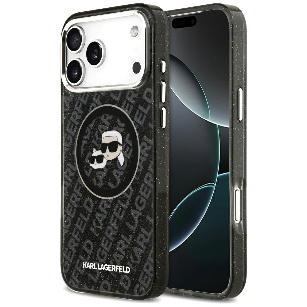 Futrola MagSafe za Apple iPhone 17 Pro Max, Karl Lagerfeld, Glitter Karl & Choupette Head, Crna