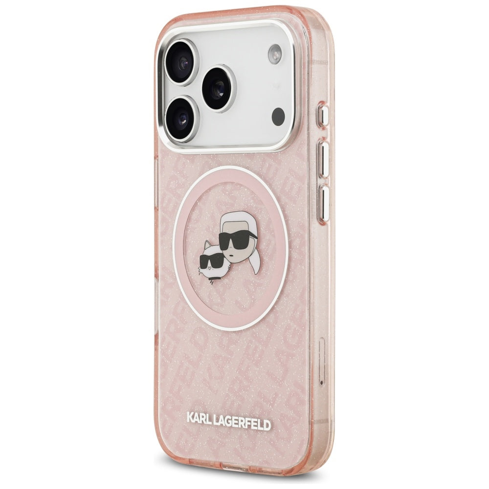 Futrola MagSafe za Apple iPhone 17 Pro Max, Karl Lagerfeld, Glitter Karl & Choupette Head, Roze