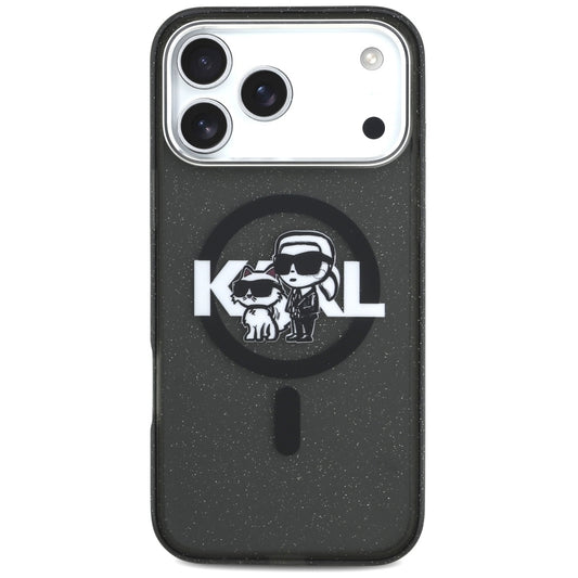 Husa MagSafe za Apple iPhone 17 Pro Max, Karl Lagerfeld, IML Sketch Logo Glitter Karl & Choupette, Crna