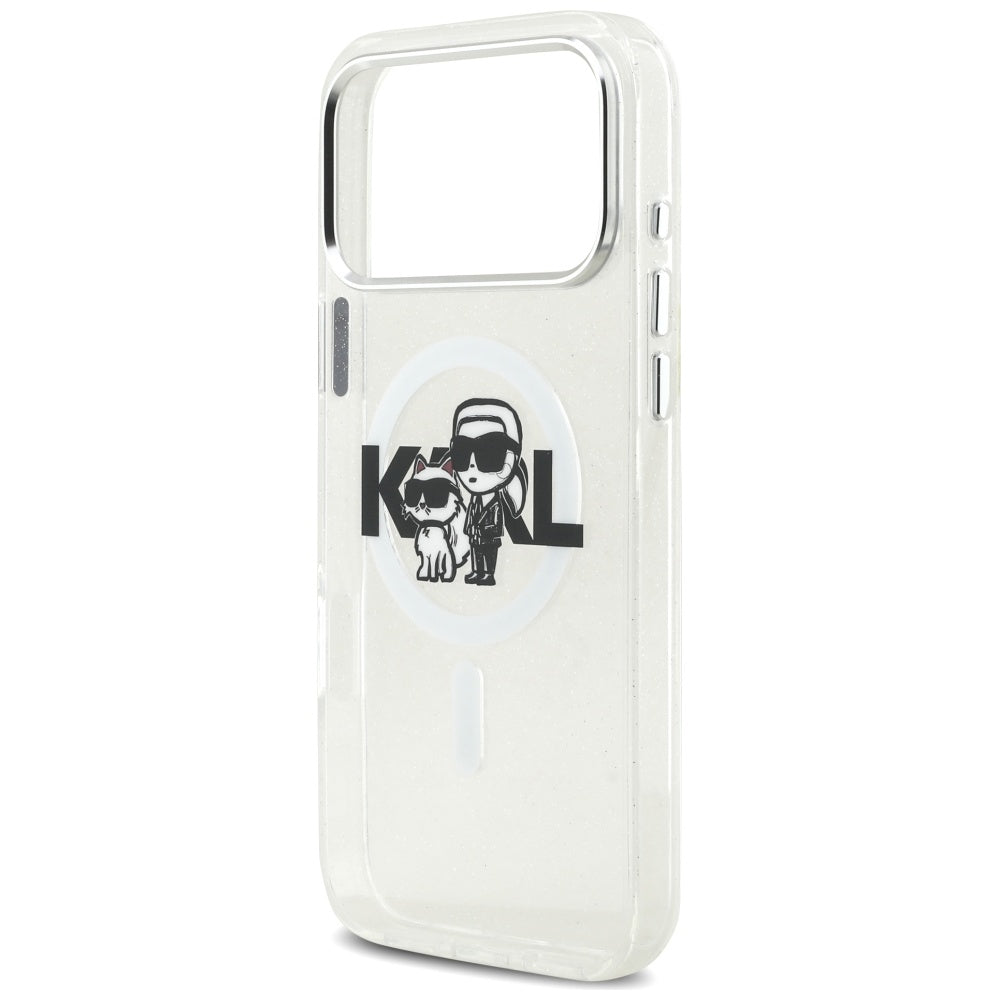 Futrola MagSafe za Apple iPhone 17 Pro Max, Karl Lagerfeld, IML Sketch Logo Glitter Karl & Choupette, Transparentna