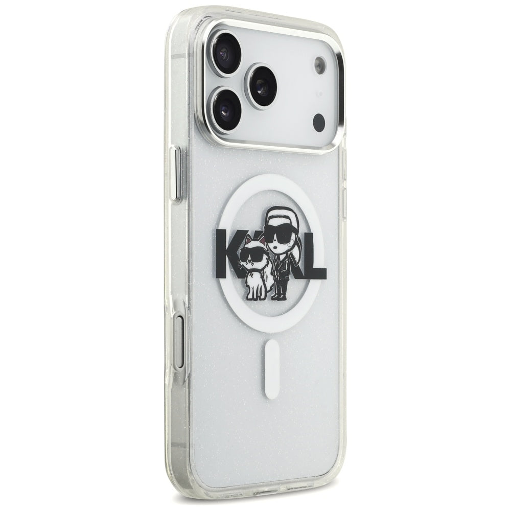 Futrola MagSafe za Apple iPhone 17 Pro Max, Karl Lagerfeld, IML Sketch Logo Glitter Karl & Choupette, Transparentna