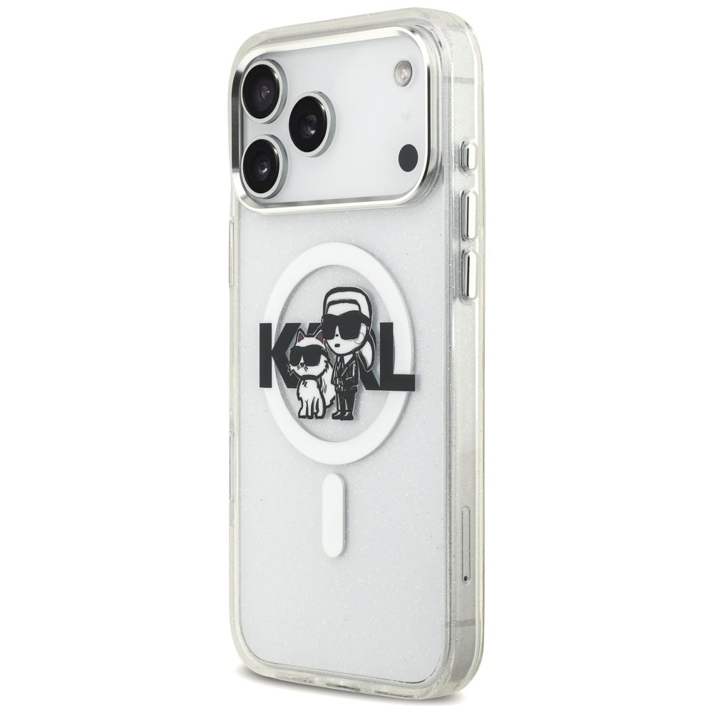 Futrola MagSafe za Apple iPhone 17 Pro Max, Karl Lagerfeld, IML Sketch Logo Glitter Karl & Choupette, Transparentna
