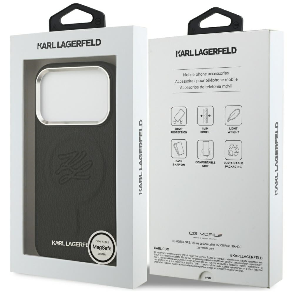 Futrola MagSafe za Apple iPhone 17 Pro Max, Karl Lagerfeld, Initial & Metal Logo, Crna