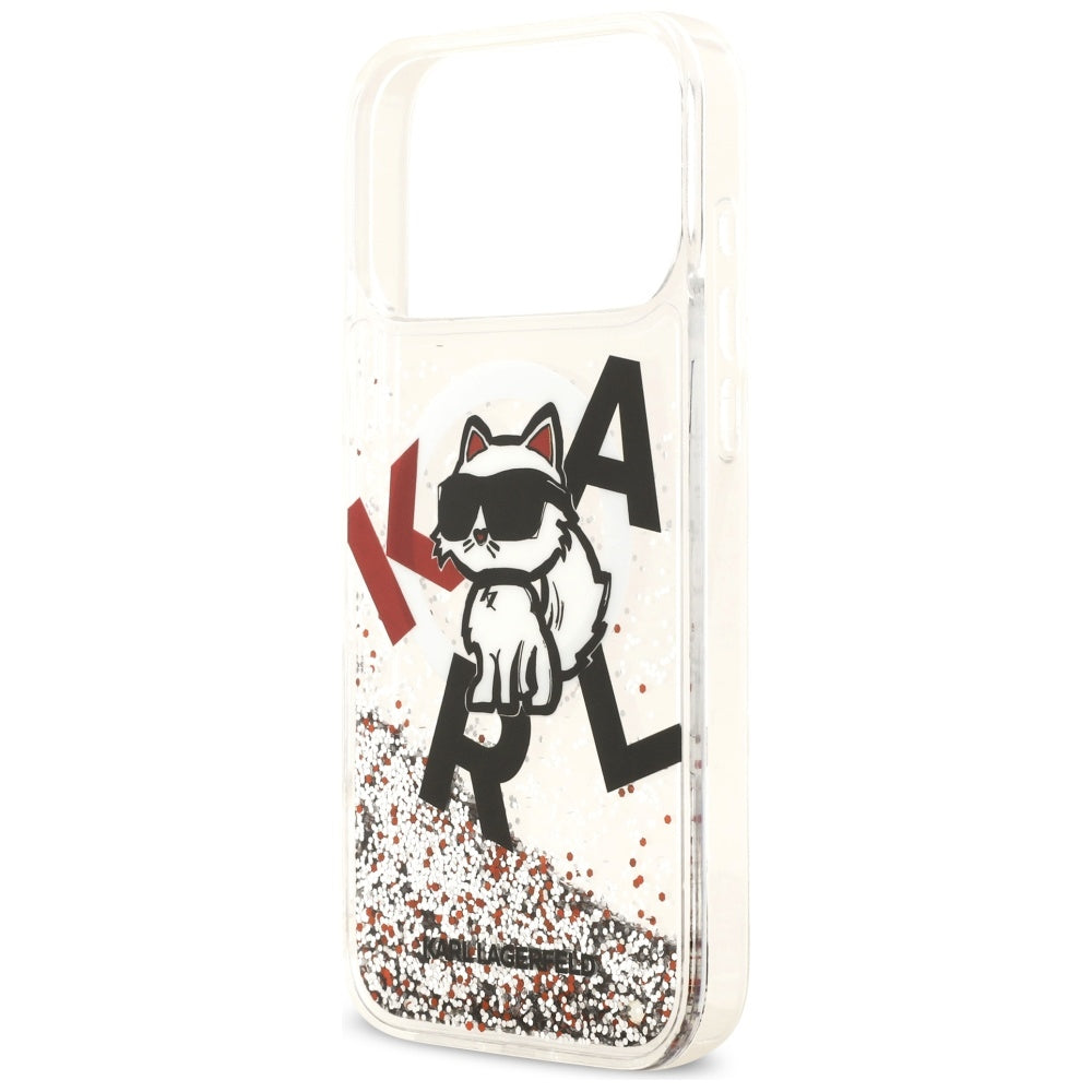 Futrola MagSafe za Apple iPhone 17 Pro Max, Karl Lagerfeld, Liquid Glitter Logo Choupette, Transparentna