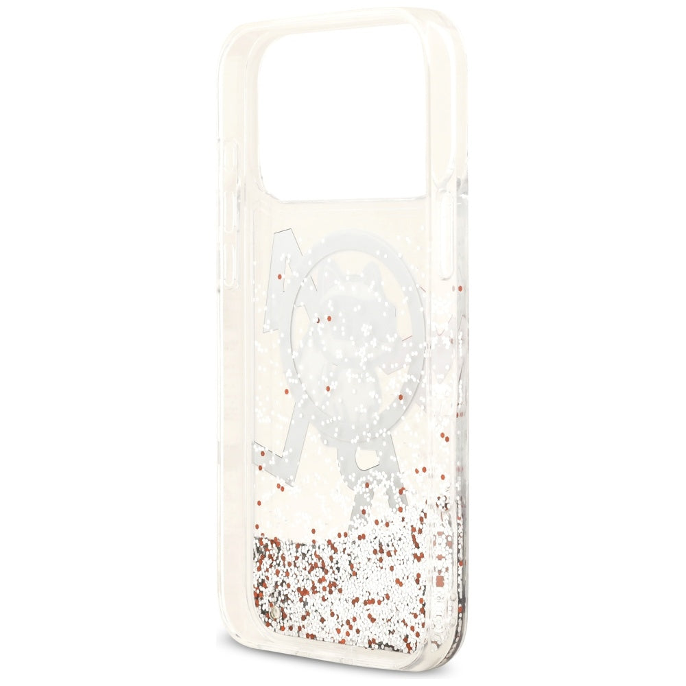 Futrola MagSafe za Apple iPhone 17 Pro Max, Karl Lagerfeld, Liquid Glitter Logo Choupette, Transparentna