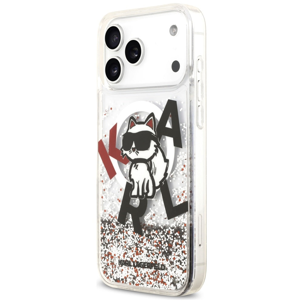 Futrola MagSafe za Apple iPhone 17 Pro Max, Karl Lagerfeld, Liquid Glitter Logo Choupette, Transparentna