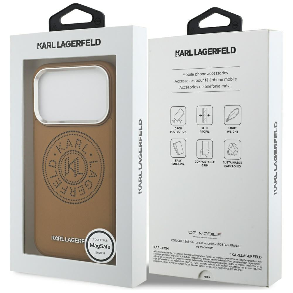 Futrola MagSafe za Apple iPhone 17 Pro Max, Karl Lagerfeld, Point & Metal Logo, Braon