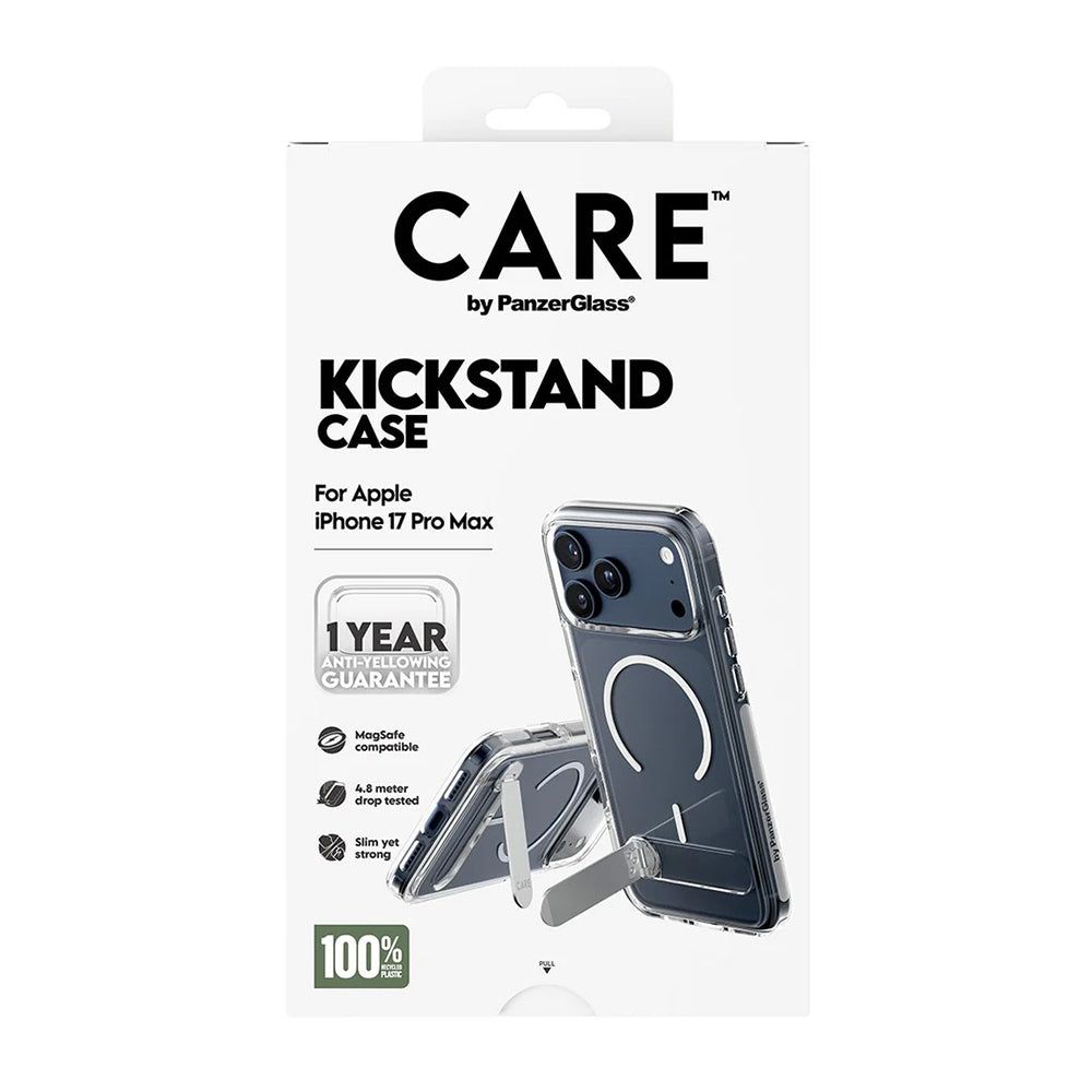 Futrola MagSafe za Apple iPhone 17 Pro Max, PanzerGlass, Care Feature Kickstand, Transparentna Bela