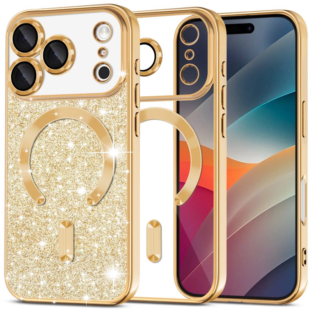 Futrola MagSafe za Apple iPhone 17 Pro Max, Techsuit, Luxury Glitter, Zlatna