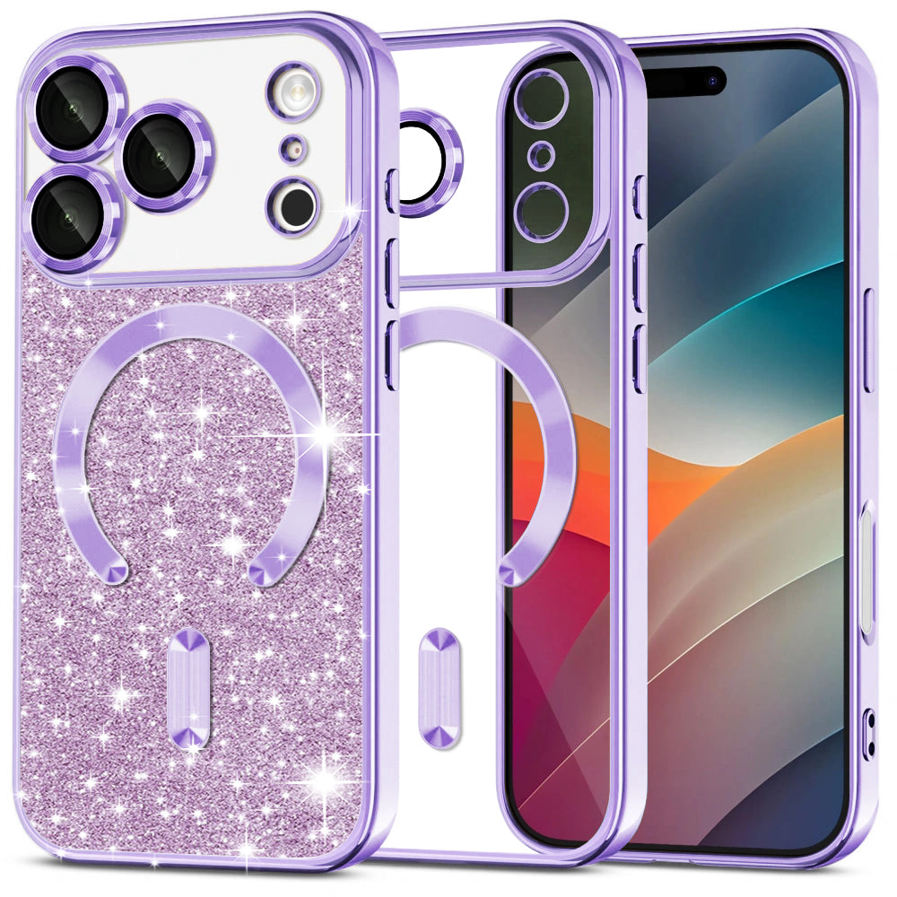 Futrola MagSafe za Apple iPhone 17 Pro Max, Techsuit, Luxury Glitter, Svetlo Ljubičasta