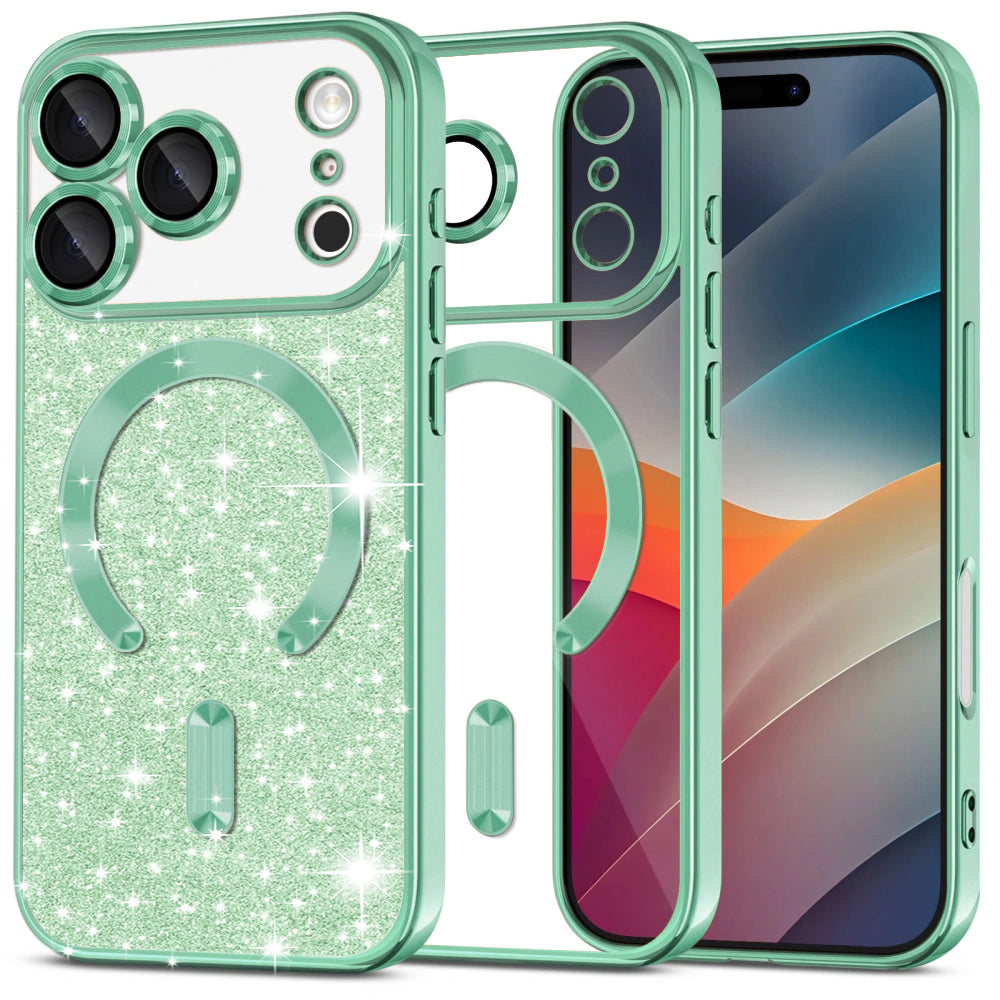 Futrola MagSafe za Apple iPhone 17 Pro Max, Techsuit, Luxury Glitter, Svijetlo Zelena
