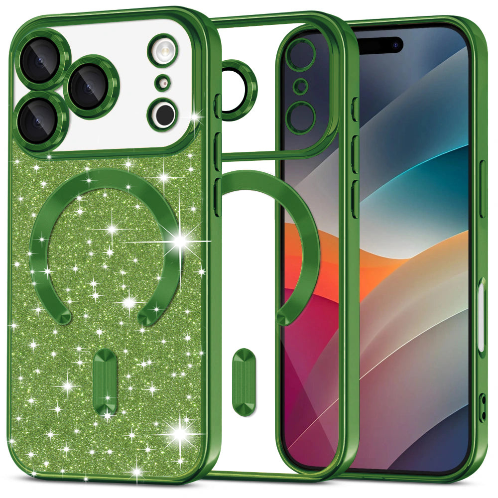 Futrola MagSafe za Apple iPhone 17 Pro Max, Techsuit, Luxury Glitter, Tamno Zelena