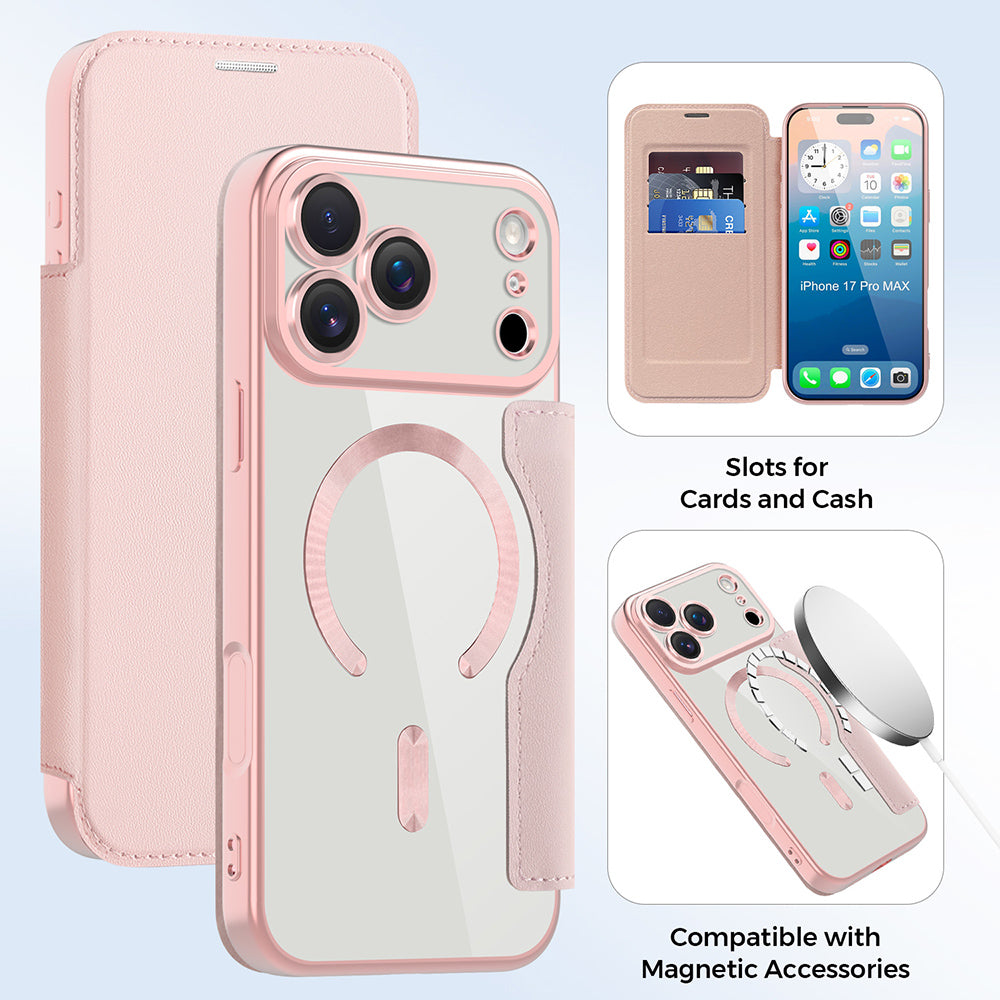 Futrola MagSafe za Apple iPhone 17 Pro Max, Techsuit, SmartMag Book, Roze