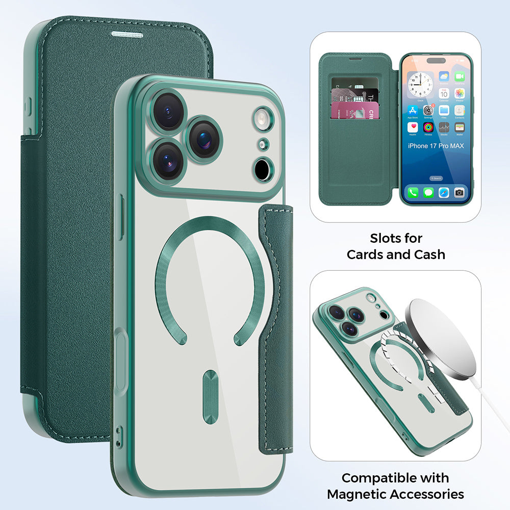 Futrola MagSafe za Apple iPhone 17 Pro Max, Techsuit, SmartMag Book, Zelena