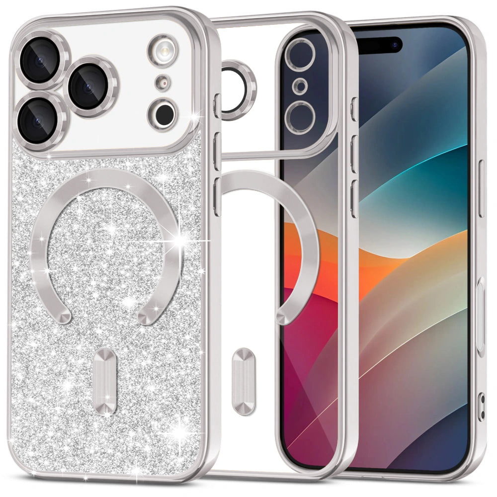 Futrola MagSafe za Apple iPhone 17 Pro, Techsuit, Luxury Glitter, Srebrna