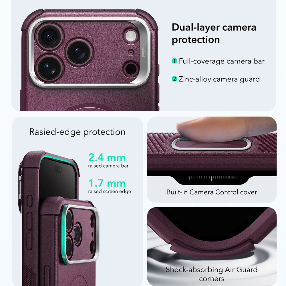 MagSafe futrola za Apple iPhone 18 Pro / 17 Pro, ESR, Cyber Armor Kickstand, Tamno Bordo Saten
