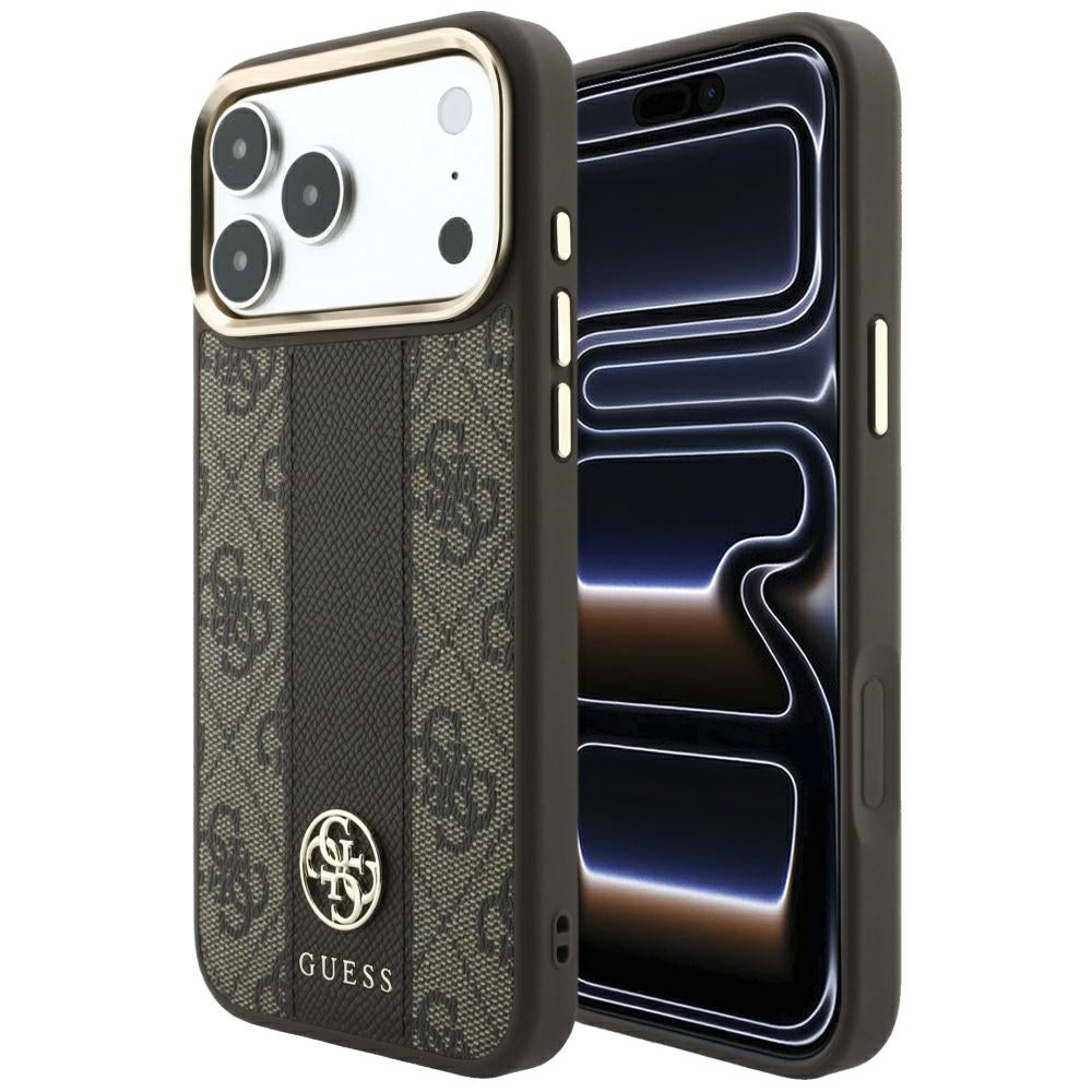 MagSafe futrola za Apple iPhone 18 Pro / 17 Pro, Guess, 4G Stripe Round Classic Logo, Braon