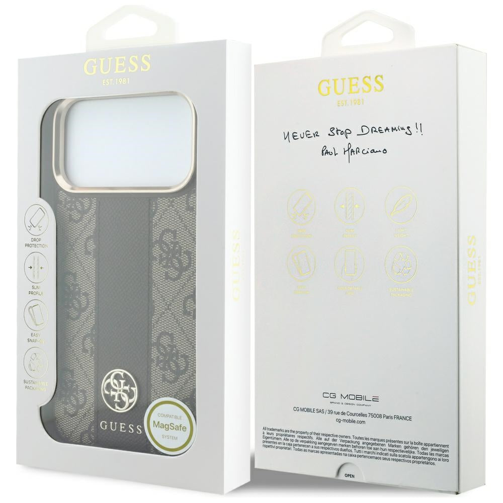 MagSafe futrola za Apple iPhone 18 Pro / 17 Pro, Guess, 4G Stripe Round Classic Logo, Braon