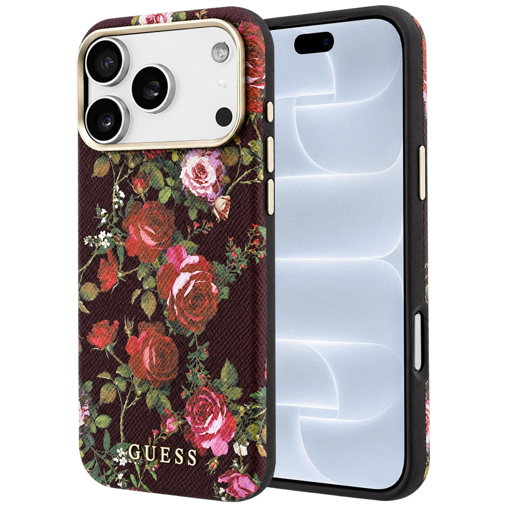 MagSafe maska za Apple iPhone 18 Pro / 17 Pro, Guess, Blossom Roses Print, bordo