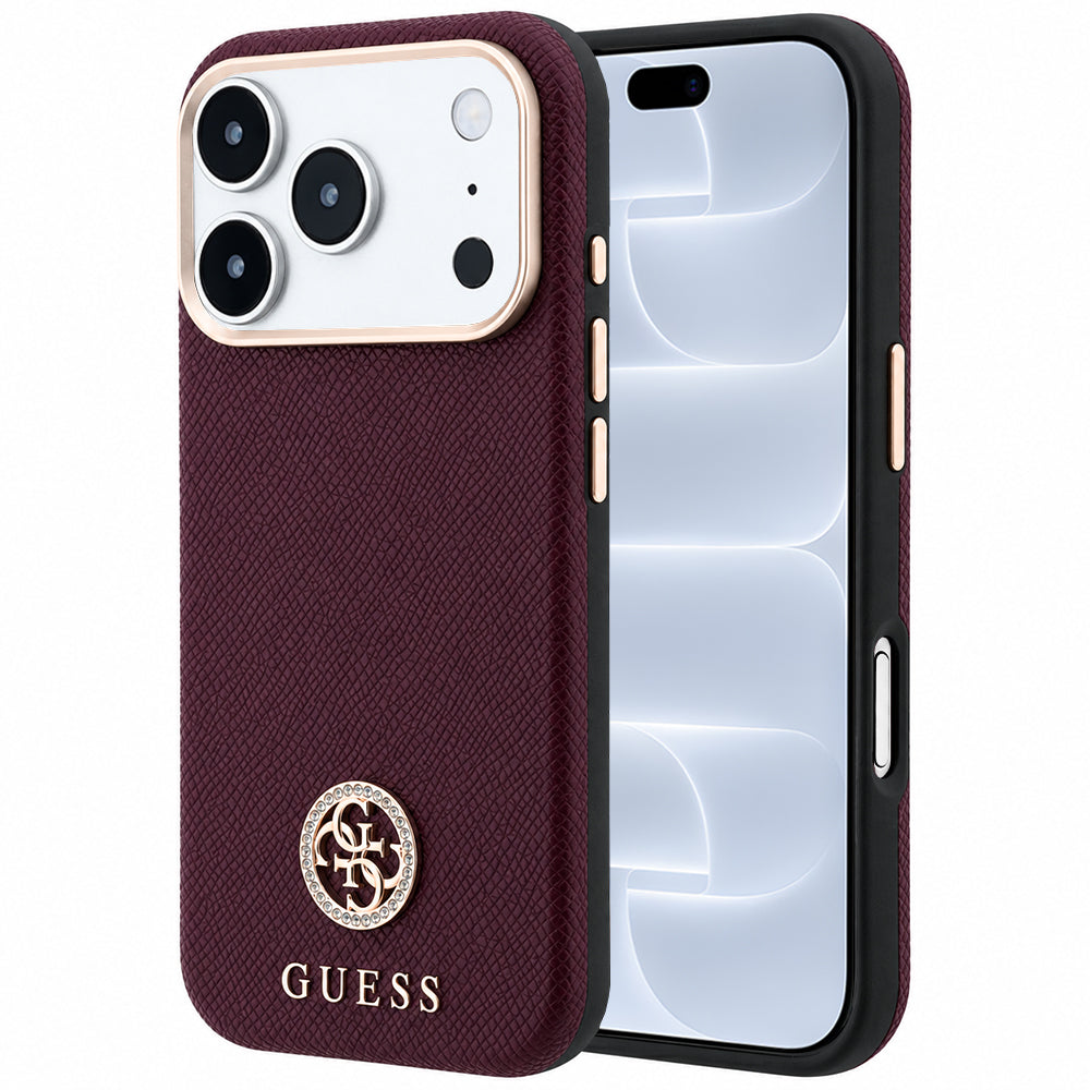 MagSafe futrola za Apple iPhone 18 Pro / 17 Pro, Guess, Grained Round Strass Logo, Bordo