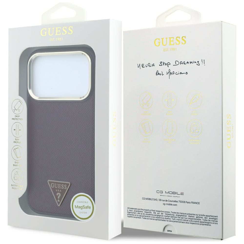 MagSafe futrola za Apple iPhone 18 Pro / 17 Pro, Guess, Grained Triangle Logo, Bordo