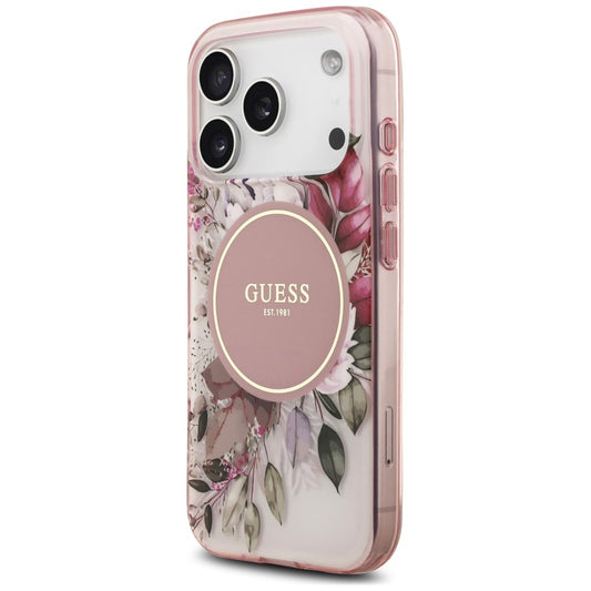 MagSafe maska za Apple iPhone 18 Pro / 17 Pro, Guess, IML Flower & Tonal Circle, roze