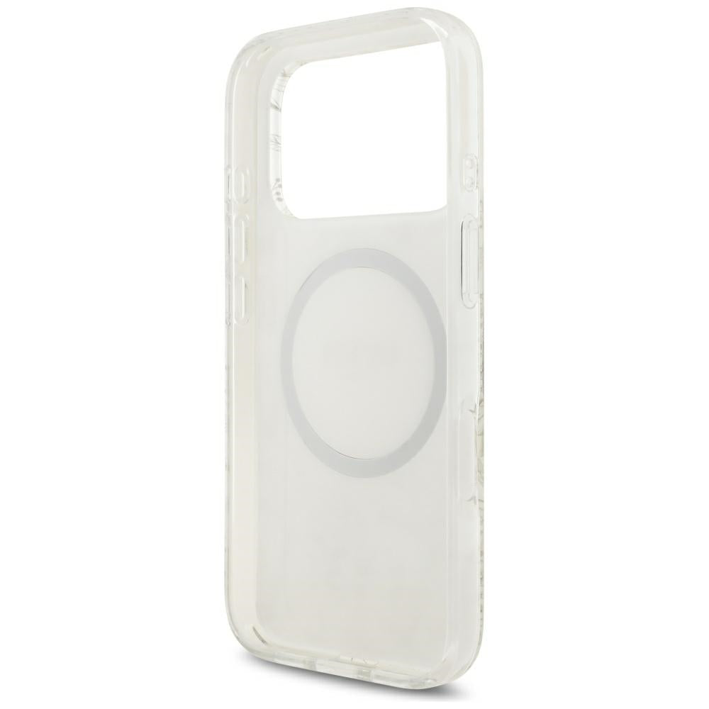 MagSafe futrola za Apple iPhone 18 Pro / 17 Pro, Guess, IML Flowers Electroplated with Pearl Strap, Bela