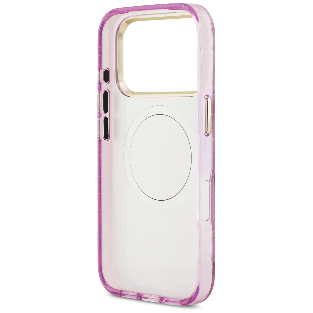 MagSafe futrola za Apple iPhone 18 Pro / 17 Pro, Guess, IML Metal Glitter Flowers Triangle, Ljubičasta