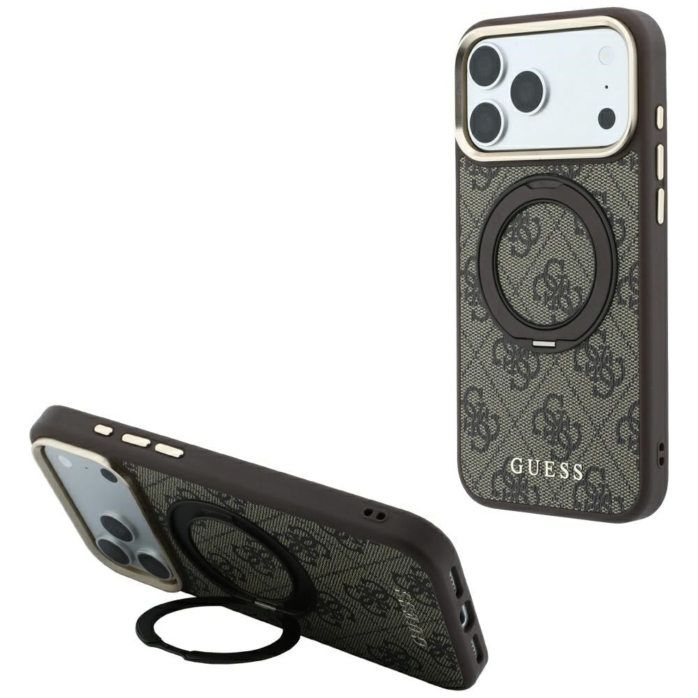 MagSafe futrola za Apple iPhone 18 Pro / 17 Pro, Guess, Ring Stand 360 4G Classic Logo, Braon