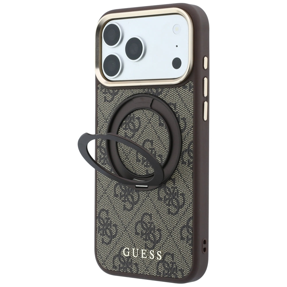 MagSafe futrola za Apple iPhone 18 Pro / 17 Pro, Guess, Ring Stand 360 4G Classic Logo, Braon