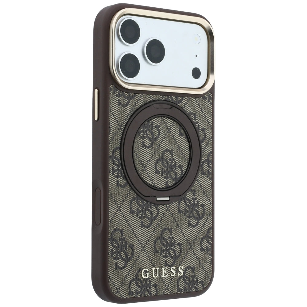 MagSafe futrola za Apple iPhone 18 Pro / 17 Pro, Guess, Ring Stand 360 4G Classic Logo, Braon