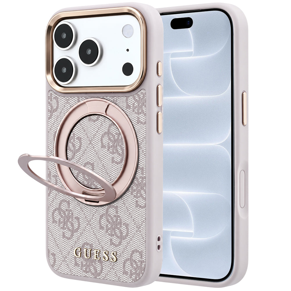 MagSafe futrola za Apple iPhone 18 Pro / 17 Pro, Guess, Ring Stand 360 4G Classic Logo, Roze