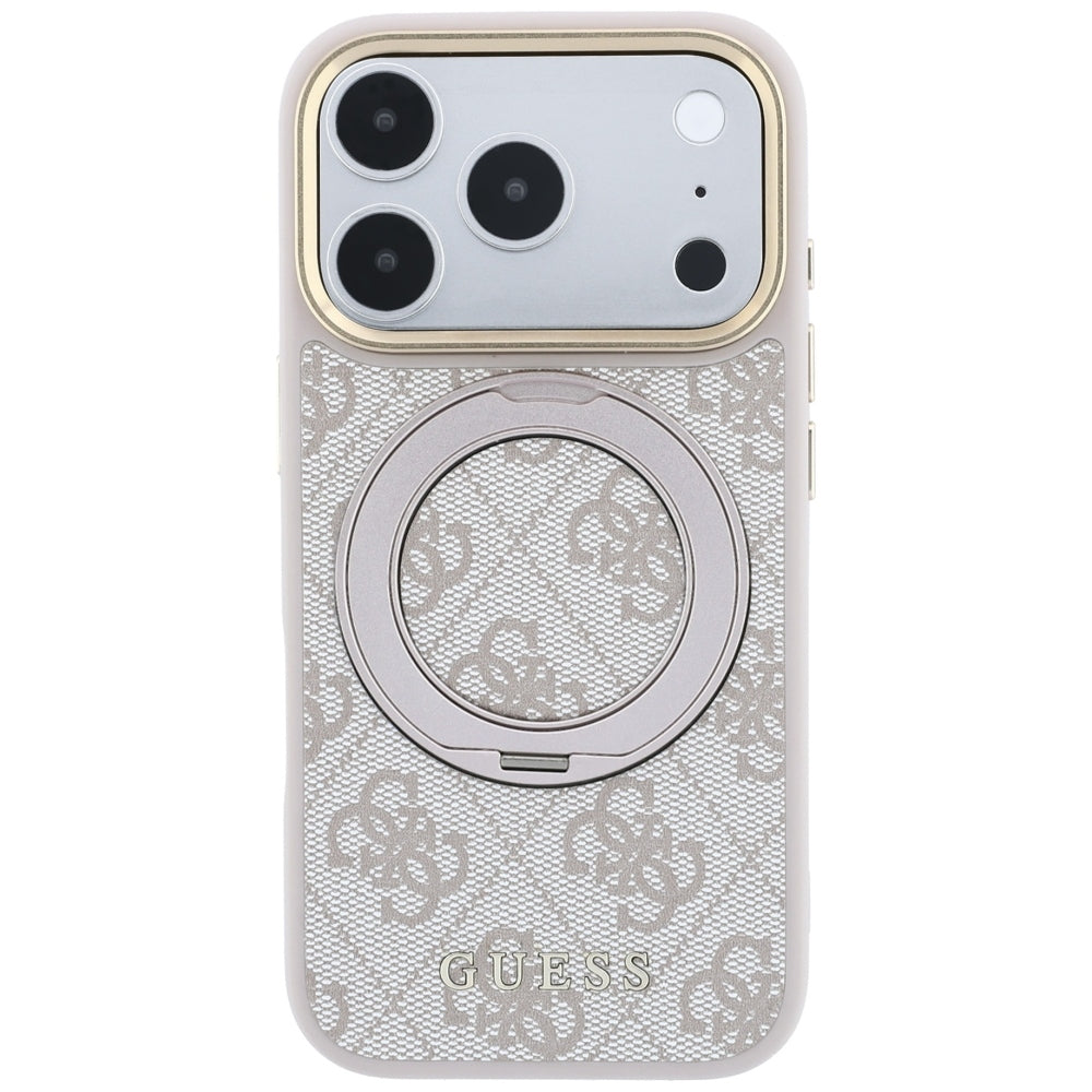 MagSafe futrola za Apple iPhone 18 Pro / 17 Pro, Guess, Ring Stand 360 4G Classic Logo, Roze