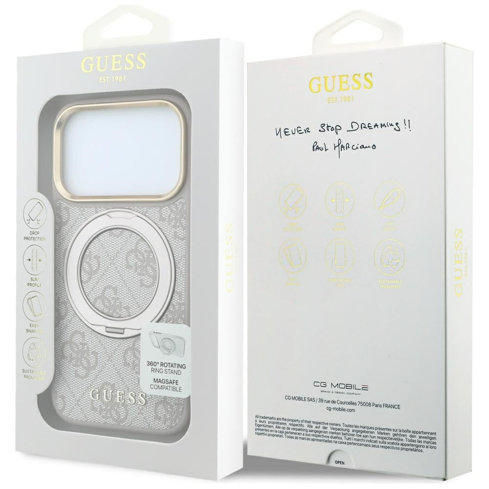 MagSafe futrola za Apple iPhone 18 Pro / 17 Pro, Guess, Ring Stand 360 4G Classic Logo, Roze