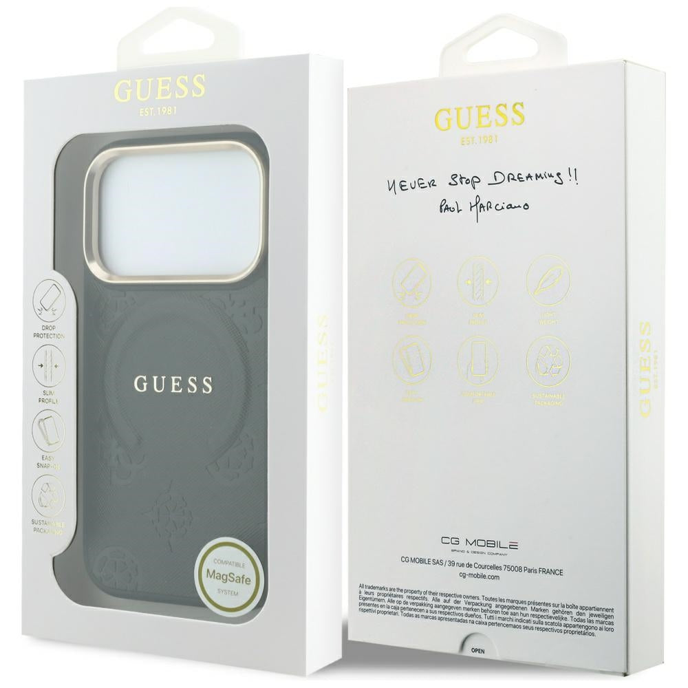MagSafe futrola za Apple iPhone 18 Pro / 17 Pro, Guess, Saffiano Peony Ring, Crna