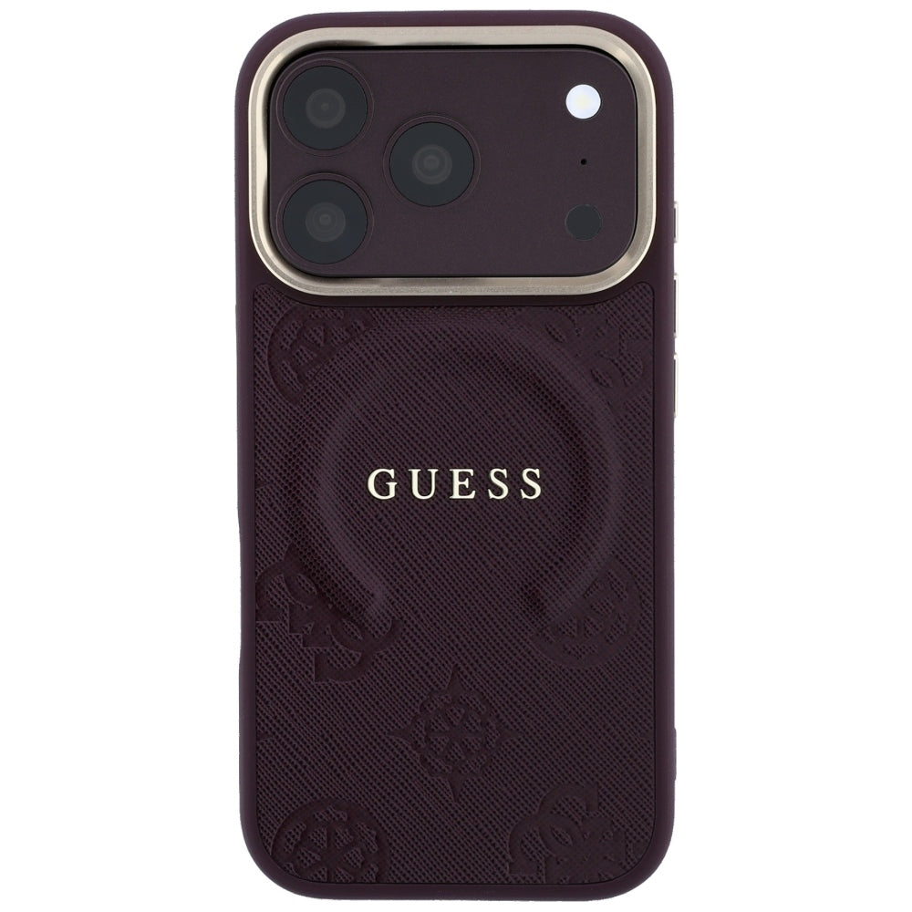 MagSafe futrola za Apple iPhone 18 Pro / 17 Pro, Guess, Saffiano Peony Ring, Bordo