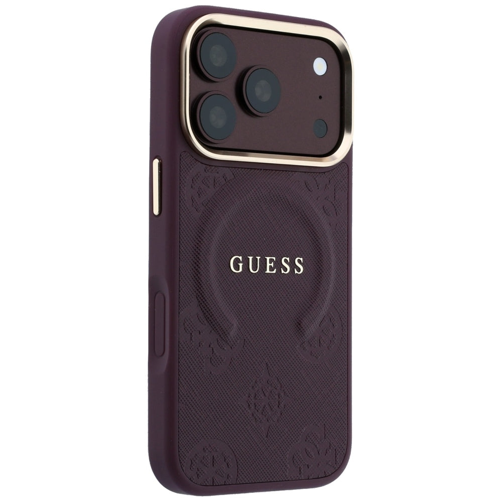 MagSafe futrola za Apple iPhone 18 Pro / 17 Pro, Guess, Saffiano Peony Ring, Bordo