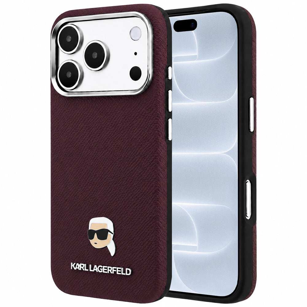 MagSafe futrola za Apple iPhone 18 Pro / 17 Pro, Karl Lagerfeld, Grained Karl Head's Metal, Bordo