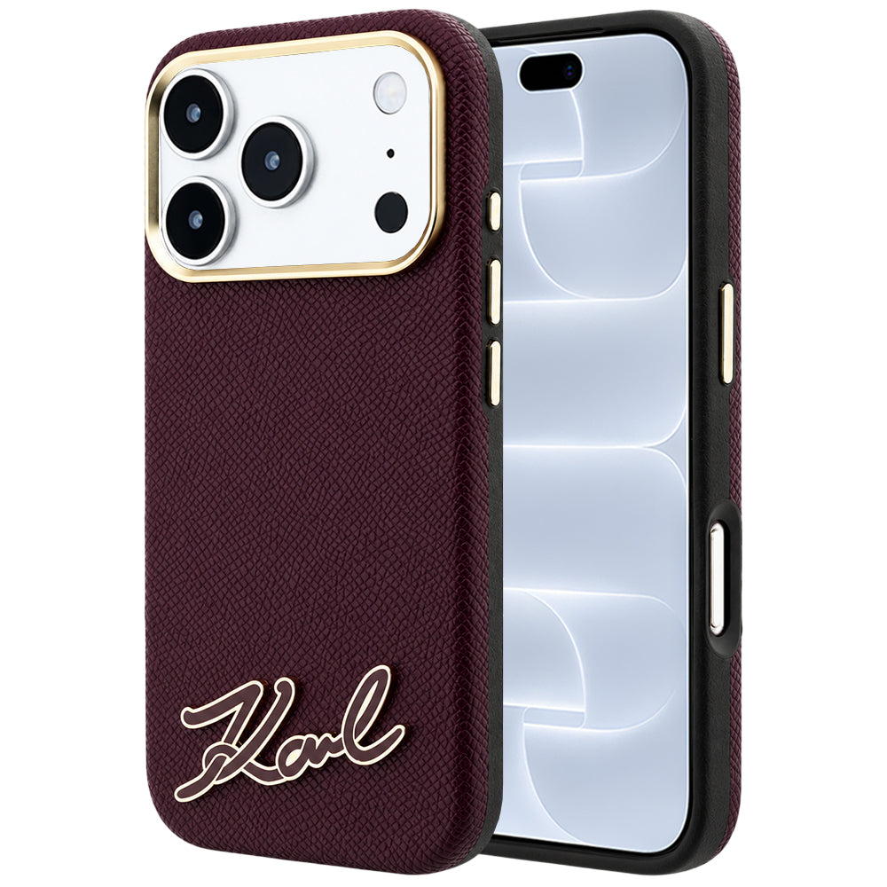 MagSafe futrola za Apple iPhone 18 Pro / 17 Pro, Karl Lagerfeld, Grained Resin Sign Logo, Bordo
