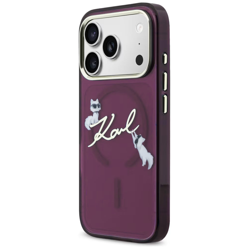 MagSafe futrola za Apple iPhone 18 Pro / 17 Pro, Karl Lagerfeld, IML Choupette Karl Script Logo, Bordo