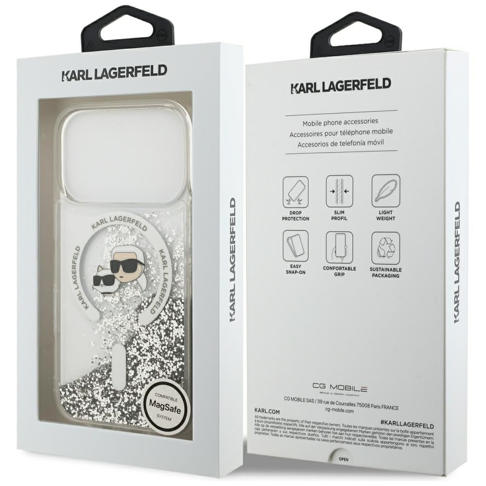 MagSafe futrola za Apple iPhone 18 Pro / 17 Pro, Karl Lagerfeld, Liquid Glitter Karl & Choupette Head's, Providna