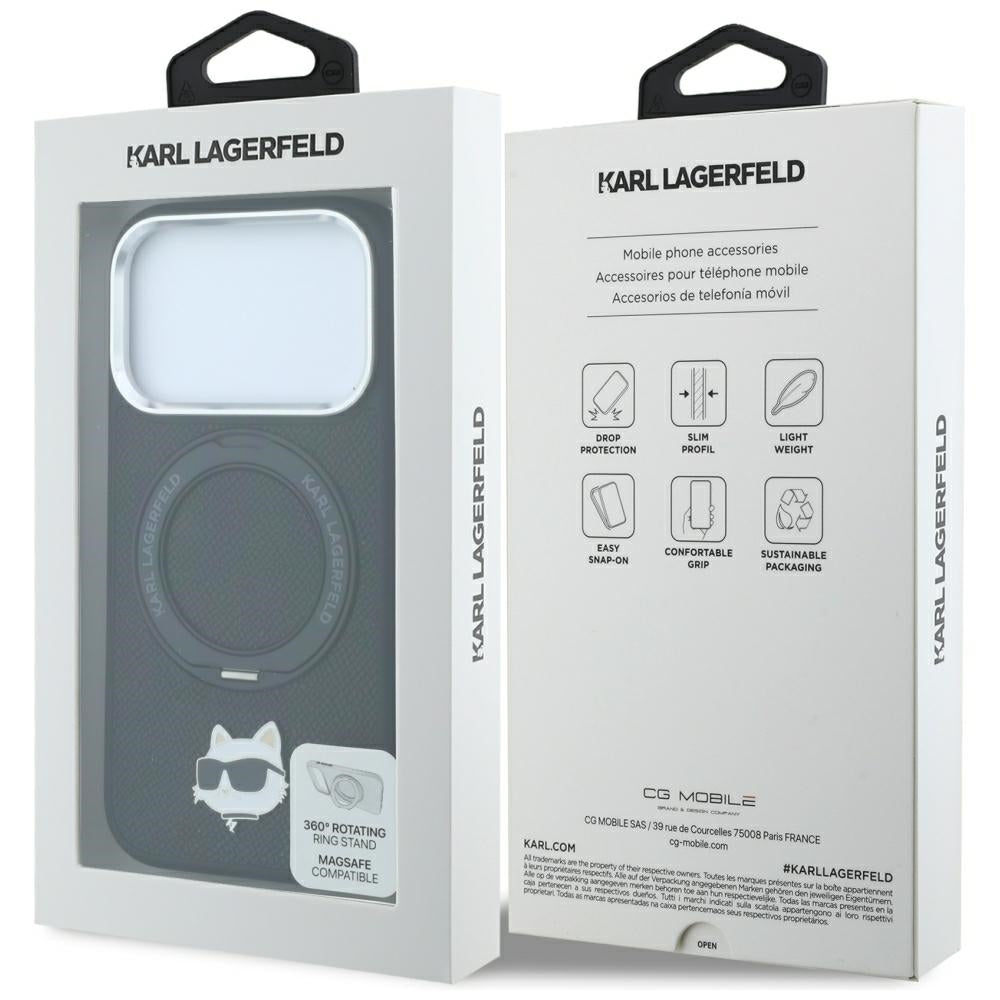 MagSafe futrola za Apple iPhone 18 Pro / 17 Pro, Karl Lagerfeld, Ring Stand 360 Choupette Pin, Crna