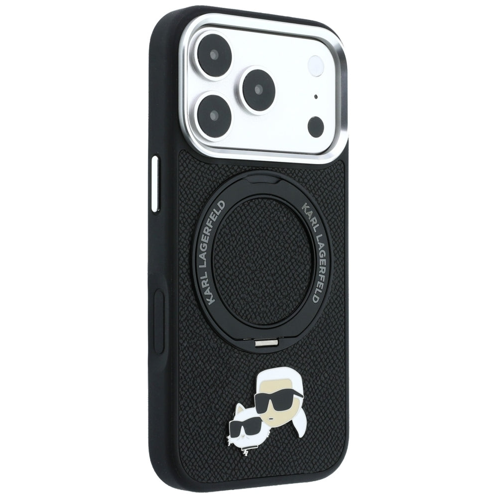 MagSafe futrola za Apple iPhone 18 Pro / 17 Pro, Karl Lagerfeld, Ring Stand 360 Karl & Choupette Pin, Crna